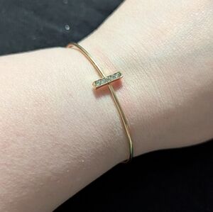 Gold Tone Clear Rhinestone Bar Dainty Delicate Cuff Bangle Statement Bracelet